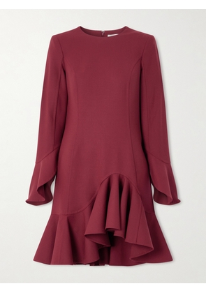 Oscar de la Renta - Asymmetric Ruffled Wool-blend Crepe Midi Dress - Red - US0,US2,US4,US6,US8,US12