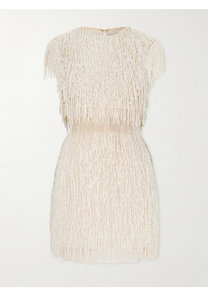 Oscar de la Renta - Embellished Fringed Mesh Mini Dress - Cream - US0,US2,US4