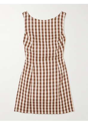 Faithfull - Sofia Tie-detailed Gingham Linen Mini Dress - Brown - x small,small,medium,large,x large,xx large