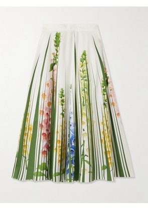 Oscar de la Renta - Foxgloves Floral-print Cotton-blend Poplin Midi Skirt - Green - US00,US0,US2,US4