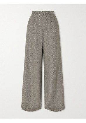 Oscar de la Renta - Belted Herringbone Wool And Cashmere-blend Wide-leg Pants - Brown - US2,US4,US6,US12
