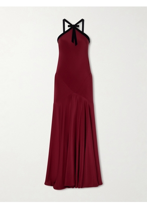 Rodarte - Bow-detailed Velvet-trimmed Silk-crepe Gown - Burgundy - US0,US2,US4,US6,US8,US10
