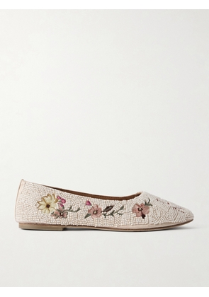 STAUD - Alba Beaded Embroidered Satin Ballet Flats - Off-white - IT35,IT36,IT36.5,IT37,IT38,IT38.5,IT39,IT39.5,IT40,IT40.5,IT41,IT41.5,IT42