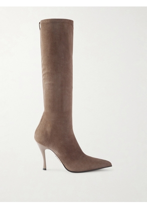 LOEWE - Comic Embellished Stretch-leather And Suede Knee Boots - Brown - FR36,FR37,FR38,FR39,FR40,FR41