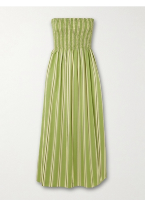 Faithfull - Jamie Strapless Striped Shirred Cotton-poplin Midi Dress - Green - x small,small,medium,large,x large,xx large