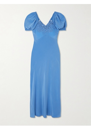RIXO - Ilaria Lace-trimmed Silk Midi Dress - Blue - UK 6,UK 8,UK 10,UK 12,UK 14,UK 16,UK 18,UK 20