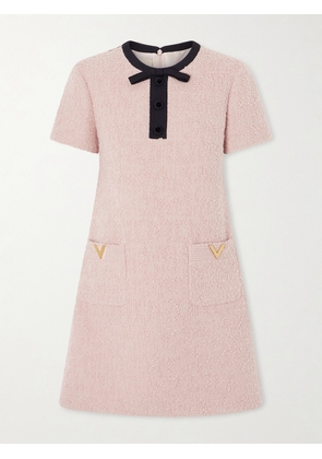 Valentino Garavani - Bow-detailed Embellished Wool-blend Bouclé Mini Dress - Pink - IT36,IT38,IT40,IT42,IT44,IT46,IT48