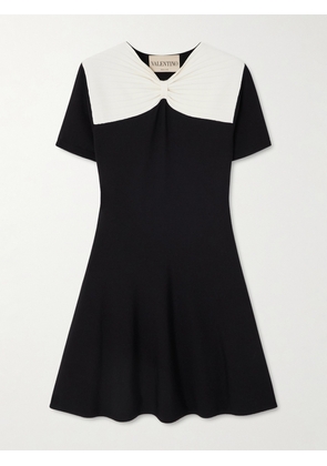Valentino Garavani - Bow-detailed Two-tone Stretch-knit Mini Dress - Black - xx small,x small,small,medium,large
