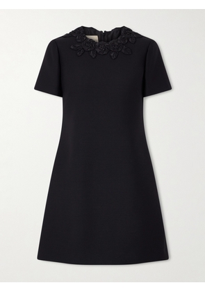 Valentino Garavani - Embellished Silk-trimmed Wool And Silk-blend Crepe Mini Dress - Black - IT36,IT38,IT40,IT42,IT44,IT46,IT48