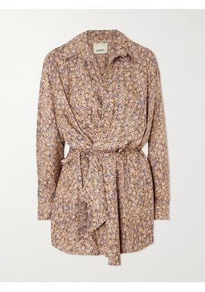 Isabel Marant - Harmony Floral-print Satin-jacquard Wrap Mini Shirt Dress - Brown - FR 34,FR 36,FR 38,FR 40,FR 42,FR 44