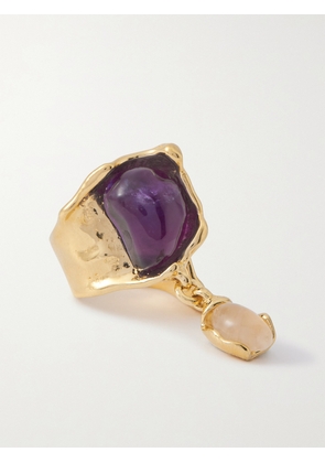 Chloé - Flower Soul Gold-tone, Rose Quartz And Amethyst Ring - 52,54,56