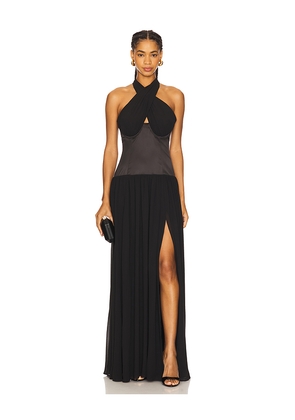 MAJORELLE Tia Maxi Dress in Black. Size L. Also in XS, XXS, S, M, XL.