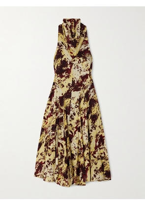 Proenza Schouler - Adelide Draped Paneled Printed Crepe Midi Dress - Brown - US0,US2,US4,US6,US8,US10,US12