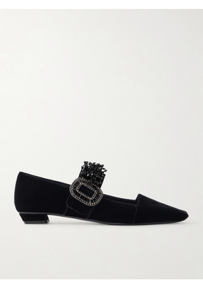 Roger Vivier - Belle Vivier Embellished Velvet Mary Jane Pumps - Black - IT36,IT36.5,IT37,IT37.5,IT38,IT38.5,IT39,IT39.5,IT40,IT40.5,IT41,IT41.5,IT42