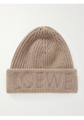 LOEWE - Embroidered Ribbed Wool Beanie - Neutrals - One size