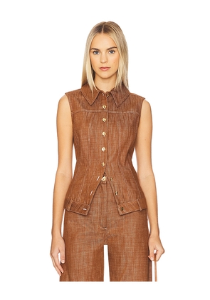 MATTHEW BRUCH Collared Button Down Vest in Brown. Size 0. Also in 2, 6.