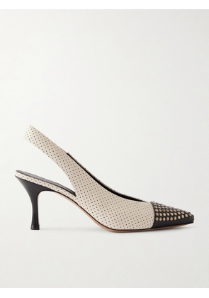 Chloé - Alba Studded Perforated Leather Slingback Pumps - Off-white - IT36,IT36.5,IT37,IT37.5,IT38,IT38.5,IT39,IT39.5,IT40,IT40.5,IT41