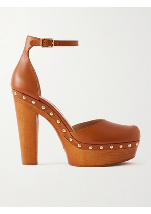 Chloé - Lola Studded Leather Platform Pumps - Brown - IT36,IT37,IT38,IT39,IT40,IT41
