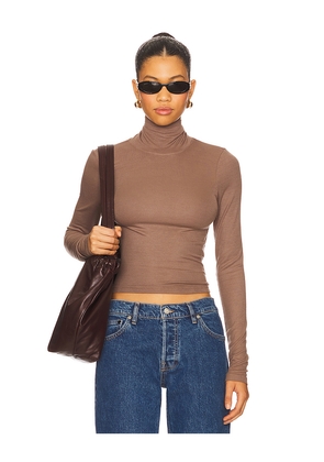 LA Made Felix Crop Turtle Neck Top in Brown. Size L. Also in XS, S, M, XL.