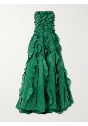 Aje - Allairie Strapless Ruffled Shirred Faille Gown - Green - UK 4,UK 6,UK 8,UK 10,UK 12,UK 14,UK 16