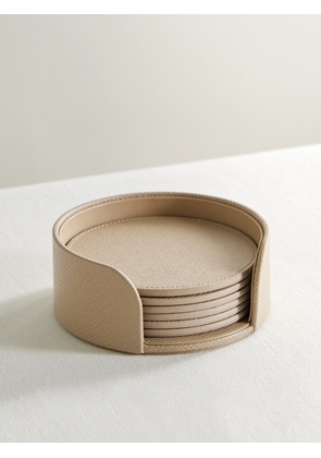 Smythson - Set Of Six Panama Textured-leather Coasters - Gray - One size