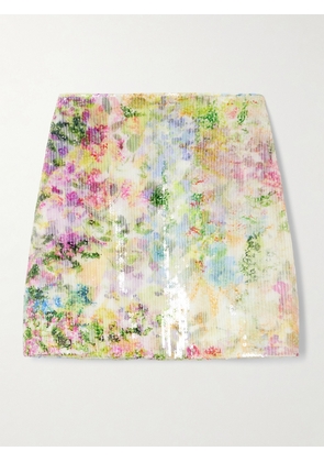 Aje - Dahlia Floral-print Sequined Mesh Mini Skirt - Green - UK 4,UK 6,UK 8,UK 10,UK 12,UK 14,UK 16