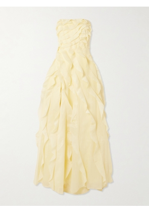 Aje - Allairie Strapless Ruffled Shirred Faille Gown - Yellow - UK 4,UK 6,UK 8,UK 10,UK 12,UK 14,UK 16