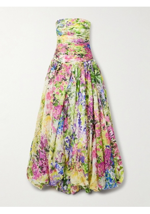 Aje - Dahlia Strapless Pintucked Printed Lyocell-blend Gown - Green - UK 4,UK 6,UK 8,UK 10,UK 12,UK 14,UK 16