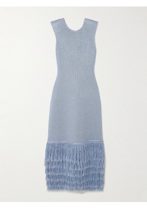 Aje - Breeze Fringed Metallic Knitted Midi Dress - Blue - xx small,x small,small,medium,large,x large