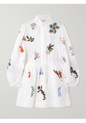 ALÉMAIS - + Lrnce Mina Embroidered Ramie Mini Dress - White - UK 4,UK 6,UK 8,UK 10,UK 12,UK 14