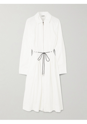 STAUD - Chi Belted Pleated Cotton-blend Poplin Midi Dress - White - x small,small,medium,large,x large