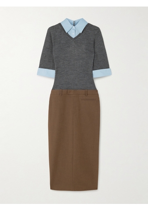 STAUD - Geo Layered Cotton-blend Poplin-trimmed Twill And Wool-blend Midi Dress - Brown - US00,US0,US2,US4,US6,US8,US10,US12