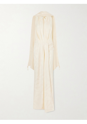 Johanna Ortiz - Wildly Beautiful Tasseled Satin-jacquard Halterneck Maxi Dress - Ecru - US0,US2,US4,US6,US8,US10,US12