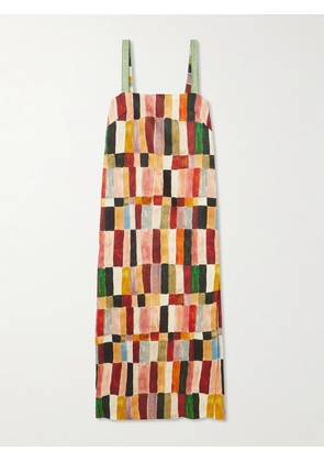 ALÉMAIS - + Laurence Leenaert Marjorelle Bead-embellished Printed Linen And Silk-blend Midi Dress - Orange - UK 4,UK 6,UK 8,UK 10,UK 12,UK 14