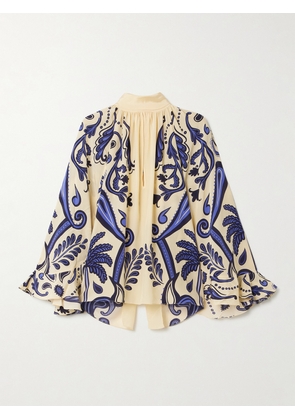 Johanna Ortiz - Rimto Sol Tie-detailed Cutout Printed Silk Crepe De Chine Blouse - Ecru - US0,US2,US4,US6,US8,US10,US12