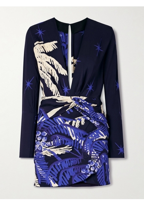 Johanna Ortiz - Gangaway Draped Printed Crepe Mini Dress - Blue - US2,US4,US6,US8,US10,US12