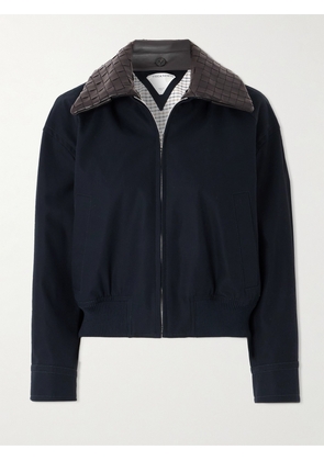 Bottega Veneta - Intrecciato Leather-trimmed Cotton-twill Jacket - Blue - IT34,IT36,IT38,IT40,IT42
