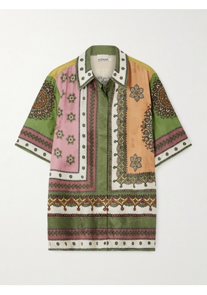 ALÉMAIS - Contina Printed Satin-jacquard Shirt - Green - UK 4,UK 6,UK 8,UK 10,UK 12,UK 14