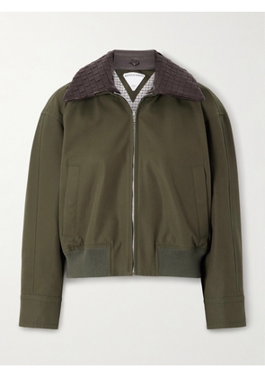 Bottega Veneta - Intrecciato Leather-trimmed Cotton-twill Jacket - Green - IT34,IT36,IT38,IT40,IT42