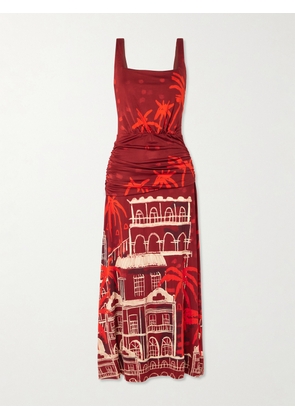 Johanna Ortiz - Plant Of Joy Draped Printed Satin-jersey Maxi Dress - Red - US0,US2,US4,US6,US8,US10,US12