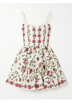 Agua by Agua Bendita - Granadilla Tiered Floral-print Linen Mini Dress - Cream - x small,small,medium,large,x large