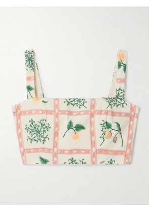 Agua by Agua Bendita - Cacao Uchuva Cropped Crochet-trimmed Embroidered Cotton Top - Pink - x small,small,medium,large,x large