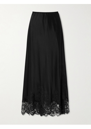 Carine Gilson - Lace-trimmed Silk-satin Midi Skirt - Black - x small,small,medium,large
