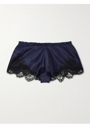 Carine Gilson - Lace-trimmed Silk-satin Shorts - Blue - x small,small,medium,large