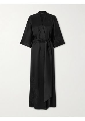 Carine Gilson - Belted Floral-embroidered Silk-satin Kimono - Black - x small,small,medium,large