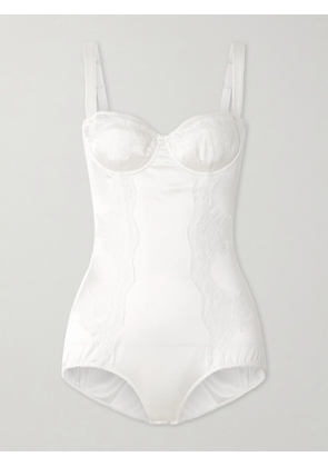 Dolce & Gabbana - Lace-trimmed Silk-blend Satin Bodysuit - White - 3B,1B,5B,4B,2B