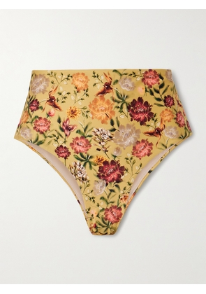 Agua by Agua Bendita - Magenta Paramo Floral-print Recycled Bikini Briefs - Yellow - x small,small,medium,large,x large