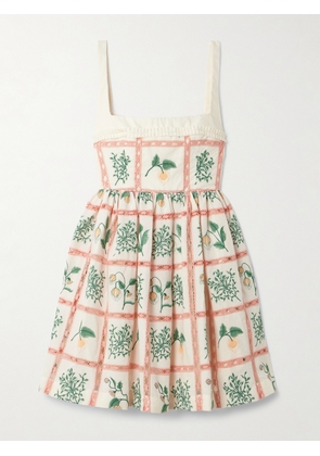 Agua by Agua Bendita - Barbara Ruffled Embroidered Cotton Mini Dress - Pink - x small,small,medium,large,x large