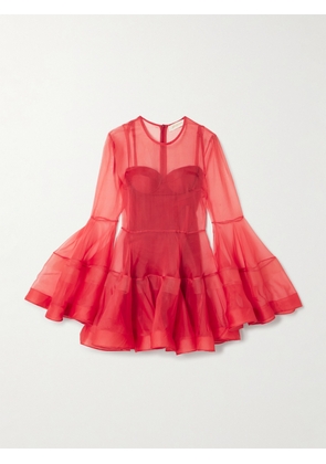 Zimmermann - Rebellion Lantern Silk-tulle Mini Dress - Red - 00,1,2,3,4
