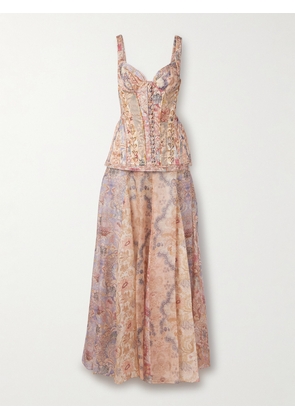 Zimmermann - Rebellion Paneled Layered Printed Linen Maxi Dress - Orange - 01,2,3,4